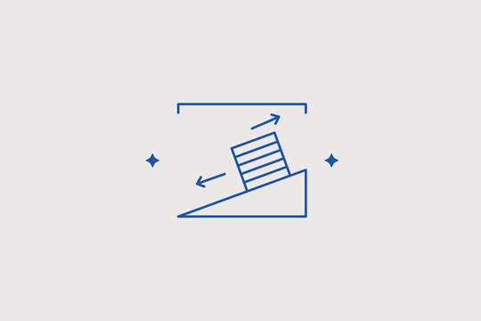 Inclined plane friction block experiment line icon for physics classroom, laboratory test, education app. Educational vector illustration for mechanics study.