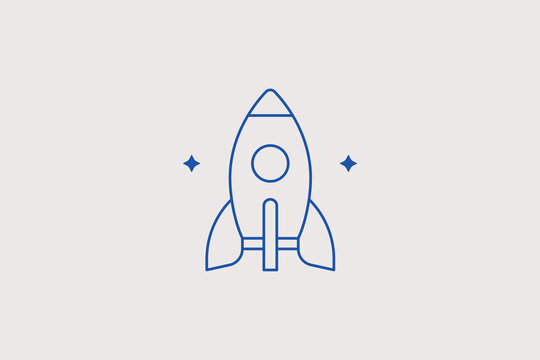 Space rocket launch line icon for astronomy club, science museum, startup venture app. Inspiring vector illustration for cosmic exploration.