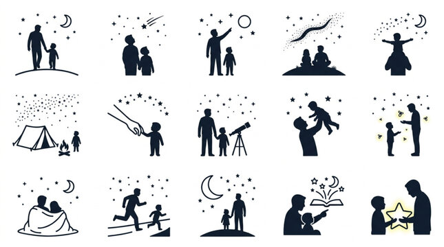 Family Stargazing and Nighttime Activities Illustration