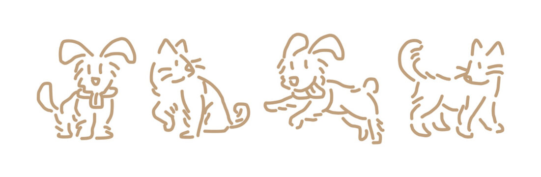 dog and cat vector illustration doodle skecth