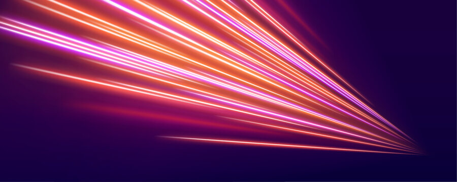 Fast moving roadway with glowing perspective streaks and modern motion graphics style. vector