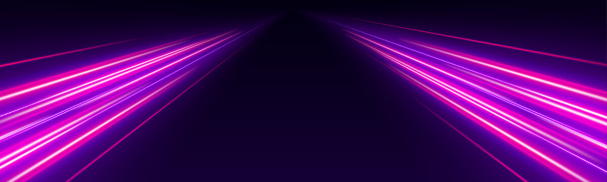 Neon express highway with flowing light trails and fast movement blur. Futuristic travel concept. vector