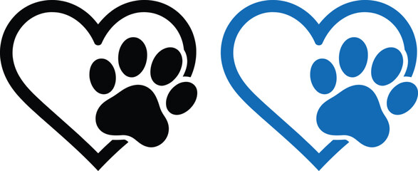 Love heart with paw print inside in black and blue colors © HappyArt