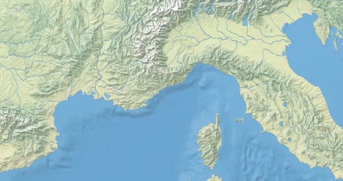 Monaco on Globe. Zoom into the country with Earth spinning on dark background. Physical world map with Monaco and label on it. Country view animation.