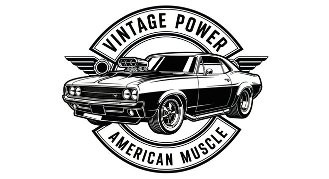 Vintage american muscle car emblem with classic design