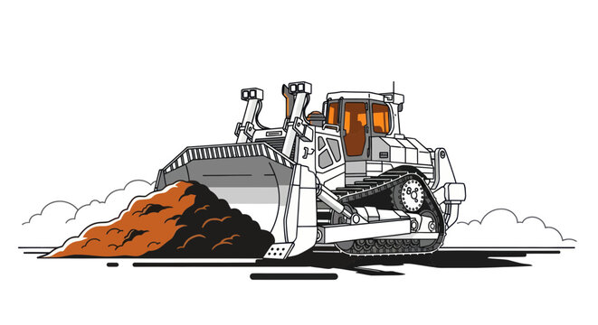 Bulldozer moving pile of earth on construction site