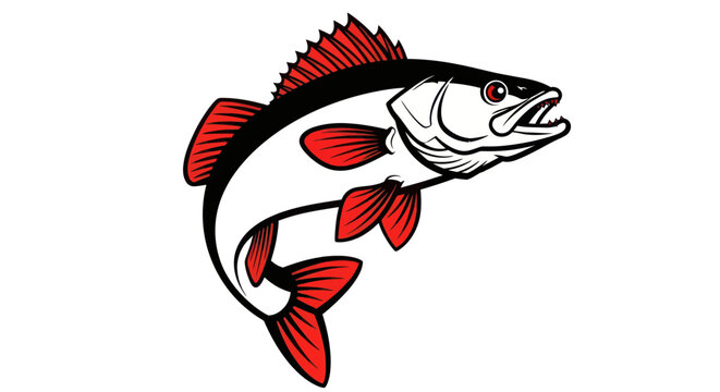 Predatory fish jumping in stylized vector art