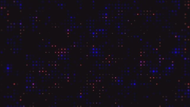 Abstract background featuring glowing blue and orange digital matrix dots in dark space
