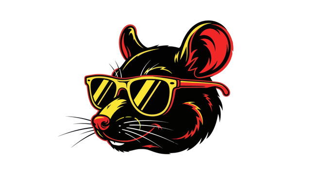 Cool rat head character wearing stylish yellow sunglasses