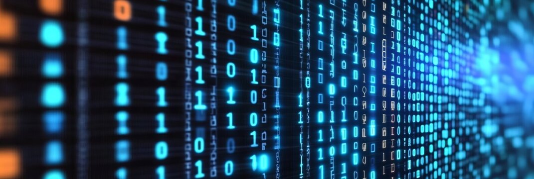 Futuristic Digital Background with Binary Code and AI Machine Learning Concepts Visualized