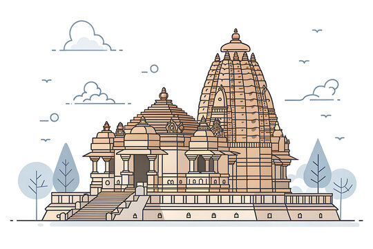 Khajuraho Temples, intricate temple architecture, minimal vector illustration, modern flat design
