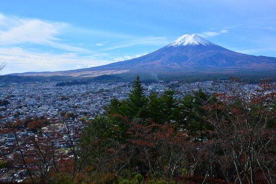 山梨県 富士吉田市の新倉山浅間公園からの景観（紅葉）
