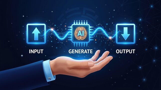 Hand presenting ai process with input generate output
