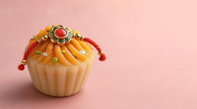 Raksha Bandhan sweet cupcake decorated with a Rakhi, celebrating sibling bond and festival traditions