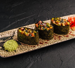 Gunkan Maki Sushi Set On Ceramic Plate © AntAlexStudio