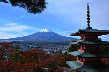 Fototapeta premium 山梨県 富士吉田市の新倉山浅間公園からの景観（紅葉）