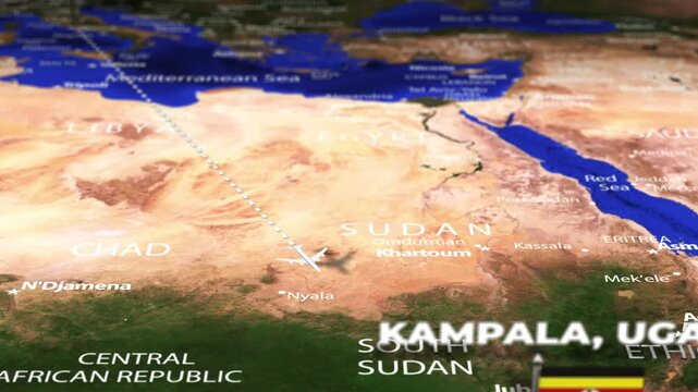 Flight From Rome ITALY to Kampala UGANDA with flag pins