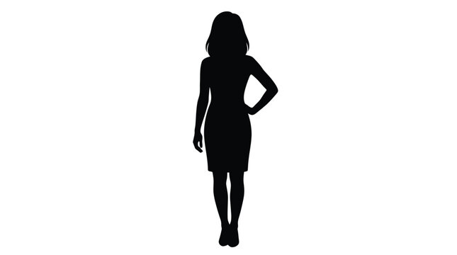 Simple black silhouette vector illustration of a standing woman posing with hands on her hip