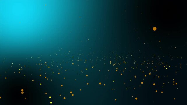 Floating golden particles on blue gradient background with light flare, falling golden glitter particles, falling confetti with magic light, loop glitter sparkle light, gold glowing abstract bokeh. 4K