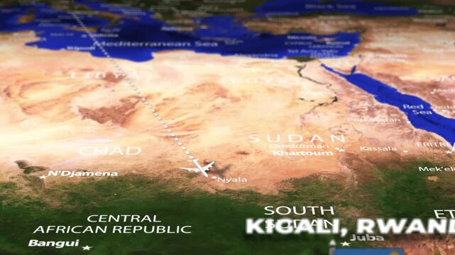 Flight From Rome ITALY to Kigali RWANDA with flag pins