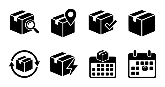 Delivery Icons Set, Shipping Box Symbols, Logistics and Tracking Graphics, E-commerce Icons