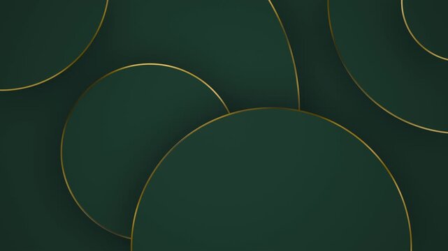 Elegant dark green abstract background featuring overlapping geometric circular shapes with subtle gold trim