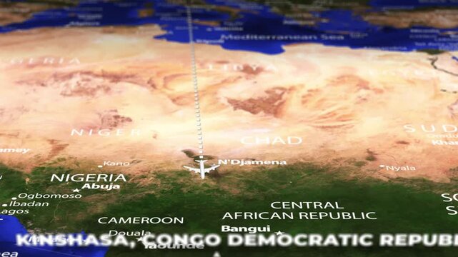 Flight From Rome ITALY to Kinshasa CONGO DEMOCRATIC REPUBLIC with flag pins