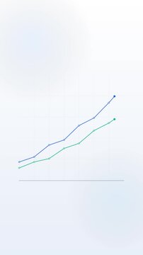 Animated vertical multi line chart with two rising trend lines showing growth trajectory on light background