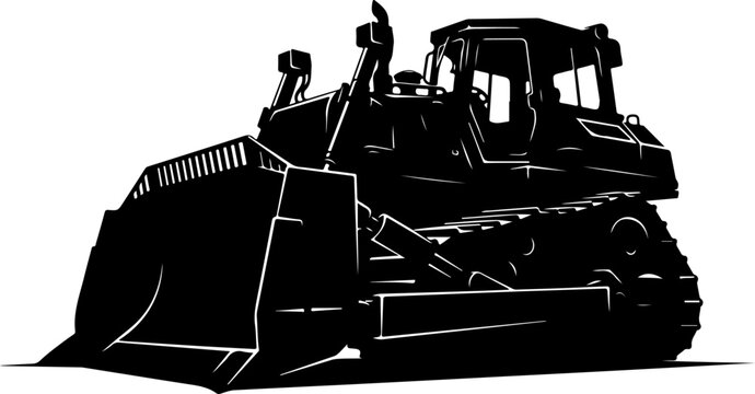 Bulldozer, heavy equipment, construction vehicle, black silhouette, industrial machine