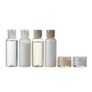 Clear Cosmetic and Skincare Bottles and Containers Arrangement for Beauty Products