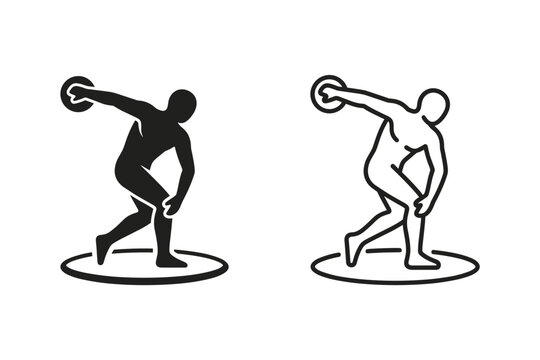 Discus thrower icon silhouette and outline for athletic competition