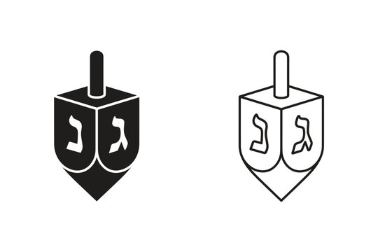 Dreidel icons, a traditional Hanukkah spinning top game with Hebrew letters