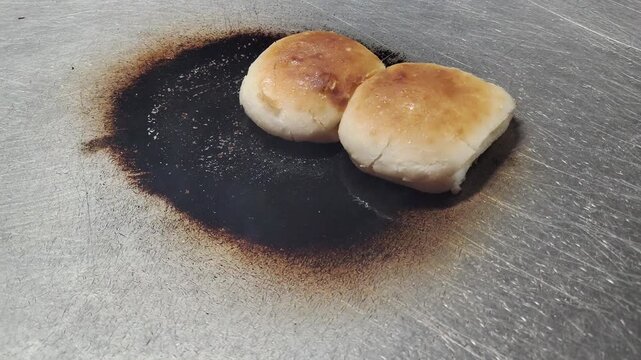 Searing Soft Pav Buns on a Huge Iron Tawa