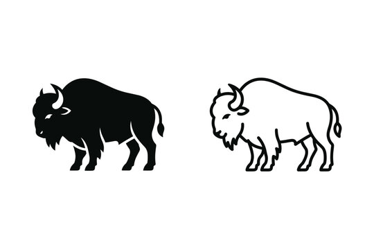 Two bison icons, one solid black and one outline, displayed side by side on a white background