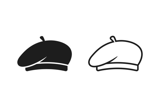 Simple black and white icons of a classic beret hat