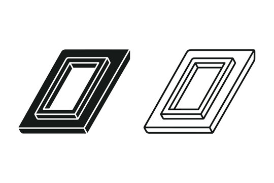 Two impossible Penrose triangle shapes, one solid black and one outline