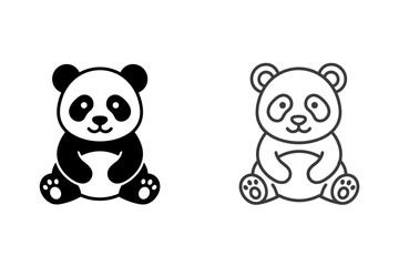 Fototapeta premium Cute cartoon panda bear icons, one solid black and one outline style