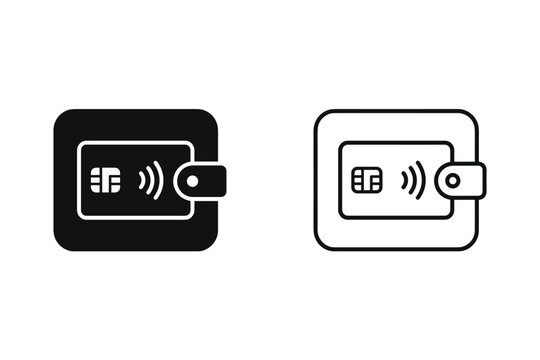 Digital wallet icon with contactless payment symbol and credit card chip