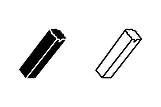 Two stylized representations of a broken chalk stick, one solid black and one outlined