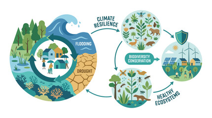 Fototapeta premium Infographic showing the connection between climate resilience and healthy ecosystems.