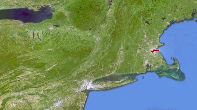 Boston Massachusetts City Highlighted Red Aerial Satellite Map 3D Visualization