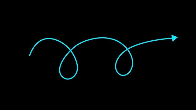 4k Long line arrow animation to indicate an object. arrow animation following wavy dotted line. target arrow icon. motion graphic animation.