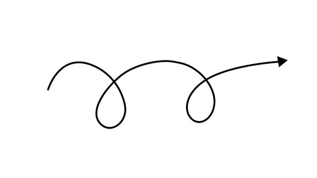 4k Long line arrow animation to indicate an object. arrow animation following wavy dotted line. target arrow icon. motion graphic animation.