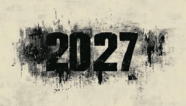 The year 2027 displayed in distressed black lettering on a textured white background for events.