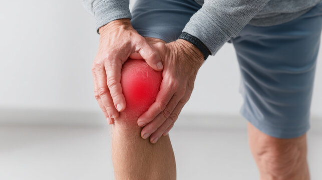 Closeup of an elderly man holding his painful knee