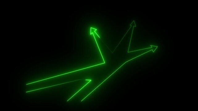 Glowing neon businessman standing in front of a crossroad with road split in three different ways .black 4k