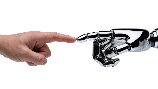 Human finger touching robotic hand finger