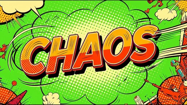 Comic style typography featuring the word chaos on green background