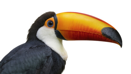 Obraz premium Toucan bird with large colorful beak and white chest