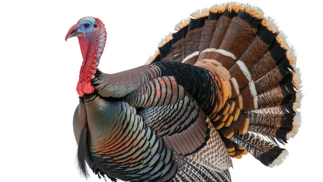 Wild turkey bird with fanned tail feathers